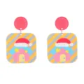 Weihnachten rosa Haus Acryl Ohrringe bunt geometrisch festlich Party Schmuck Geschenk - Weihnachtshaus-Stil (2)