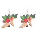Weihnachtliche Holz Stiefel Ohrringe mit roten Beeren und Stechpalmen Blättern für Partys - Stil 7 (Weihnachtsstiefel)