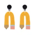 Niedliche Faserlehm Bleistift Ohrringe kreative Schule Schüler Lehrer Schmuck Geschenk - Stil A Gelber Ohrstecker