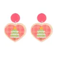 Boucles d'oreilles cœur acrylique sapin de Noël détail avec motif carreaux rouges et clou. - Style Sapin de Noël Cœur à Carreaux Rouges (6)