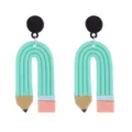 Süße Polymer Ton Bleistift Ohrringe, grünes Bogen Design, perfektes Detail Accessoire für Schüler. - Stil A Grüner Ohrstecker
