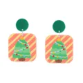 Boucles d'oreilles sapin de Noël en acrylique, design géométrique, bijou festif coloré. - Style Sapin de Noël Carré (8)