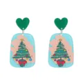 Boucles d'oreilles en acrylique arbre de noël avec cœur vert et imprimé de fête stylé. - Style Sapin de Noël avec Cœur (9)