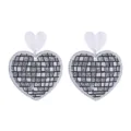 Glitzernde Diskokugel Herz Acryl Ohrringe retro 70er 80er Party Schmuck fur Damen Mode. - Doppellagiges Herz / Glitzer Silber Herz