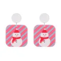 Jolies boucles d'oreilles bonhomme de neige en acrylique de Noël rose brillant design. - Style Bonhomme de Neige Fond Rose (10)