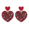 Retro rote Herz Disco Kugel Acryl Ohrringe für 70er 80er Party Statement Schmuck. - Glitzer Rot Herz