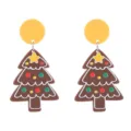 Boucles d'oreilles en acrylique sapin de Noël détail avec des motifs géométriques colorés. - Style Sapin de Noël avec Clou Jaune (13)