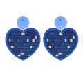 Blaues Disco Herz Acryl Ohrringe Detail, 70er 80er Jahre Party Stil Schmuck Zubehör. - Glitzer Königsblau Herz