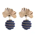 Boucles d'oreilles pendantes vintage en alliage feuille de ginkgo et strass tissés. - Bleu Encre
