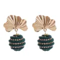 Boucles d'oreilles pendantes feuille de ginkgo strass tressé bijou femme mode chic or - Vert Foncé