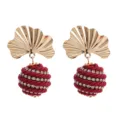 Boucles d'oreilles boule tissee strass feuille de ginkgo en alliage mode vintage femme. - Rouge