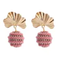 Boucles d'oreilles pendantes feuille ginkgo alliage rose strass boule tressée vintage femme - Rose
