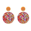 Retro 70er 80er Jahre Disco bunte Mosaik Kugel Acryl Ohrringe für Party Club und Alltag. - Runder Scheibenanhänger-Stil / bunt