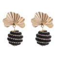 Boucles d'oreilles pendantes feuille de ginkgo or corde tissée noire strass bijoux mode - Noir