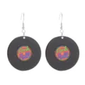 Close-up detail of retro vinyl record acrylic earrings with colorful Rock and Roll print. - Vinyl Record Style (Number 6)