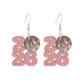 Neues Jahr 2026 Holz Diskokugel Ohrringe rosa Glitzer Party hängende Ohren Schmuck - Diskokugel 2026 Zahlen / Rosa