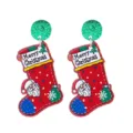 Christmas stocking acrylic earrings festive red and green glitter cute holiday jewelry gift - No. 3