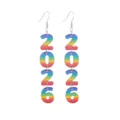 Lange Holz 2026 Ohrringe mit bunten Regenbogenstreifen, stilvoller Neujahrs-Party-Schmuck. - Ohrhaken (Zahlen 2026) / Regenbogen