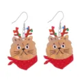 Weihnachts Katze Acryl Ohrringe Detailansicht mit niedlichem Rentiergeweih und rotem Schal. - Stil 10 (Weihnachtskatze)