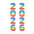 Hölzerne 2026 Nummer lange Ohrringe für Neujahr Party, buntes Regenbogen gestreiftes Design. - Ohrstecker (Zahlen 2026) / Regenbogen