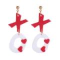 Valentinstag rot weiß Acryl XOXO Buchstaben Herz Pendel Ohrringe Mode Schmuck Geschenk - Rot-Weiß Kontrast XO Buchstaben Herz Ohrringe