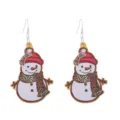 Weihnachtliche Holz Schneemann Ohrringe mit niedlicher Leo-Schleife und Schal Schmuck. - Leoparden Schneemann (E2023-62) / Größe 3
