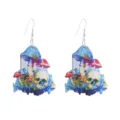 Detailed shot of unique wooden drop earrings featuring colorful mushroom and skull design. - Mushroom Skull Style (Style 8)
