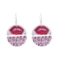 Detailed view of Halloween vampire lips and blood drop wooden earrings with silver hooks. - Red Lips Blood Drop Style (Style 7)