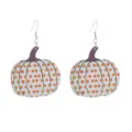 Wooden pumpkin earrings with colorful dots and metal hooks, ideal for autumn festival parties. - Multicolor Dot Pumpkin Style (5258859291736)