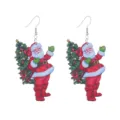 Weihnachtsmann Holz Ohrringe mit Metallhaken, festlicher Weihnachtsschmuck fur Damen. - Weihnachtsmann Kopf (E2023-62) / Größe 4