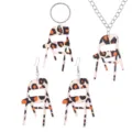 Kreatives Klappstuhl Anhänger Schmuckset mit trendigem Leopardenmuster Design für Damen Mode. - Halskette Ohrringe Schlüsselanhänger Kombi / Leopardenprint
