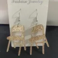 Boucles d'oreilles chaise pliante acrylique paillettes d'or bijoux de mode originaux pour femmes - Marron Clair Brillant Boucles d'Oreilles