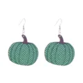 Green pumpkin drop earrings detail view, ideal for autumn holiday Halloween fashion accessories. - Green Dot Pumpkin Style (5258859291735)