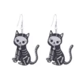 Halloween houten oorbellen met leuk schattig skeleton kat hanger ontwerp voor griezelige look. - Kat Skelet Stijl (Nr. 10)