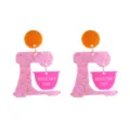 Y2K cute pink acrylic stand mixer drop earrings featuring playful bake my day design details. - Mixer Shape (Style 5 Stud)