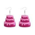 Cute pink layered cake acrylic drop earrings with colorful sprinkles, playful y2k jewelry. - Cake Shape (Style 1 Hook)