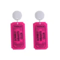 Pink ticket shape acrylic drop earrings with white round studs, trendy y2k fashion jewelry. - Ticket Shape (Style 6 Stud)