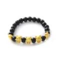 Goldene Drachen Anhänger schwarze Perlen Armband Detailansicht Tierkreis Schmuck - 5 Drachen Schwarze Perlen Stil