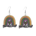 Wooden Mardi Gras earrings featuring colorful rainbow leopard heart design for festive party wear. - Style 1 (Rainbow Heart)