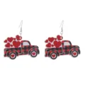 Valentinstag Holz Ohrringe mit rot schwarzem Karo Laster und roten Herzen für Damen Party. - Rot Schwarz Karierter LKW Herz Stil (1号)