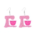 Pink acrylic stand mixer earrings with cute sprinkles design and BAKE MY DAY print detail. - Mixer Shape (Style 5 Hook)