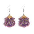 Wooden Mardi Gras themed drop earrings with colorful shield pattern and metal hooks for festival party. - Style 4 (Shield Pattern)