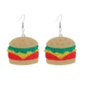Detailed closeup of cute acrylic burger dangle earrings with vibrant glitter layers and metal hooks. - Burger Shape (Style 2 Hook)