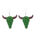 Orecchini pendenti in legno con teschio di toro verde e stampa leopardata, stile western chic. - Stile Testa di Toro Leopardo Verde (E2023-106)