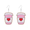 Süße rosa Kaffeetasse Ohrringe mit rotem Herz Muster, romantischer Valentinstag Schmuck. - Rosa Kaffeetasse Stil (Nr. 1)