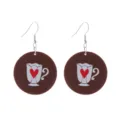 Braune runde Kaffeetasse Herz Print Ohrringe, süßer Valentinstag Schmuck für Damen. - Kaffeetasse Herz Stil (Nr. 3)