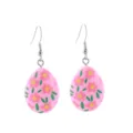 Detailed closeup of cute pink Easter egg earrings with floral print and silver fishhooks. - Pink Floral Egg Style (2)