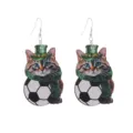 Orecchini gatto in legno San Patrizio cappello verde calcio animale carino pendenti - Stile Gatto con Cappello Verde che Tiene un Pallone (E2023-106)
