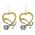 Wooden stethoscope heart earrings detail, medical theme fashion jewelry accessories for nurses. - Number 2