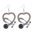Wooden stethoscope heart earrings for nurses doctors, medical themed drop earrings detail. - Size 3